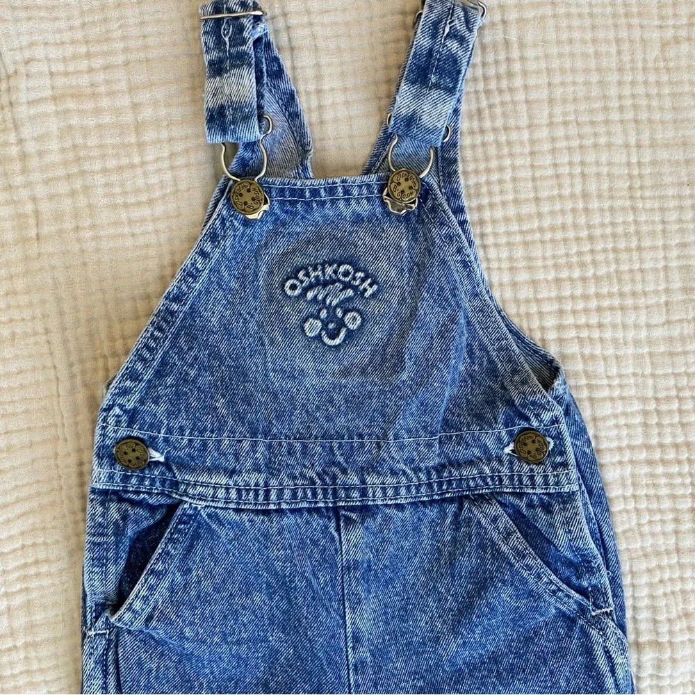 Vtg 80s Oshkosh Acid Wash Denim Overalls Size 18mo Classic Retro Country Blue